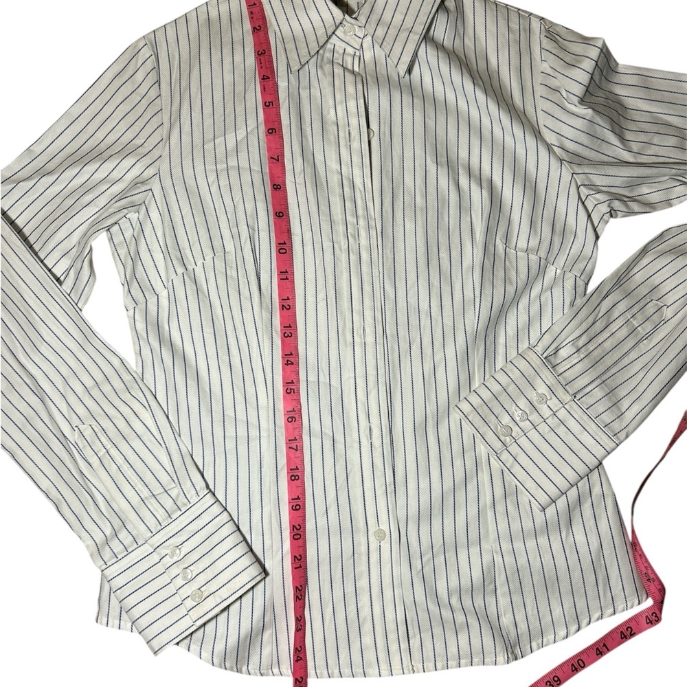 Zara Basic White Striped Button Down Shirt Size M… - image 3